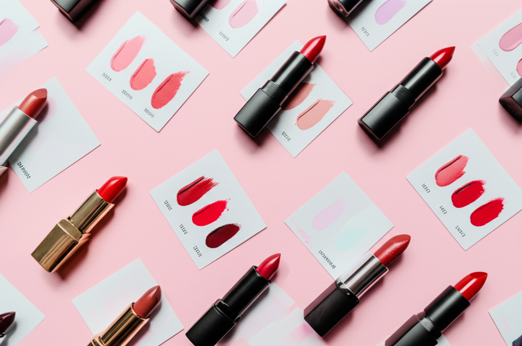 कई लिपस्टिक और शेड्स फ्लैटलै